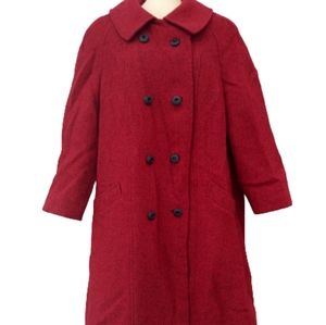 Union Made Red and Black Wool Blend Midi Length Pea Coat